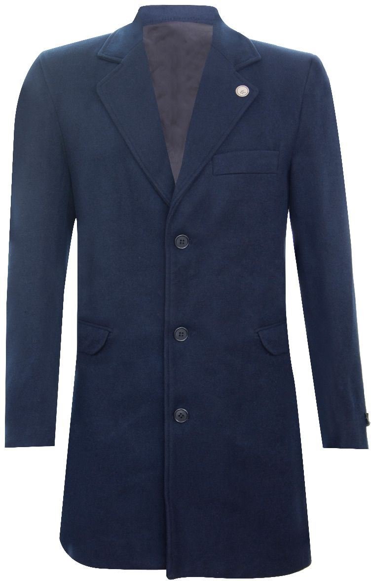 Langer Slim-Fit-Mantel aus marineblauer Wolle für Herren