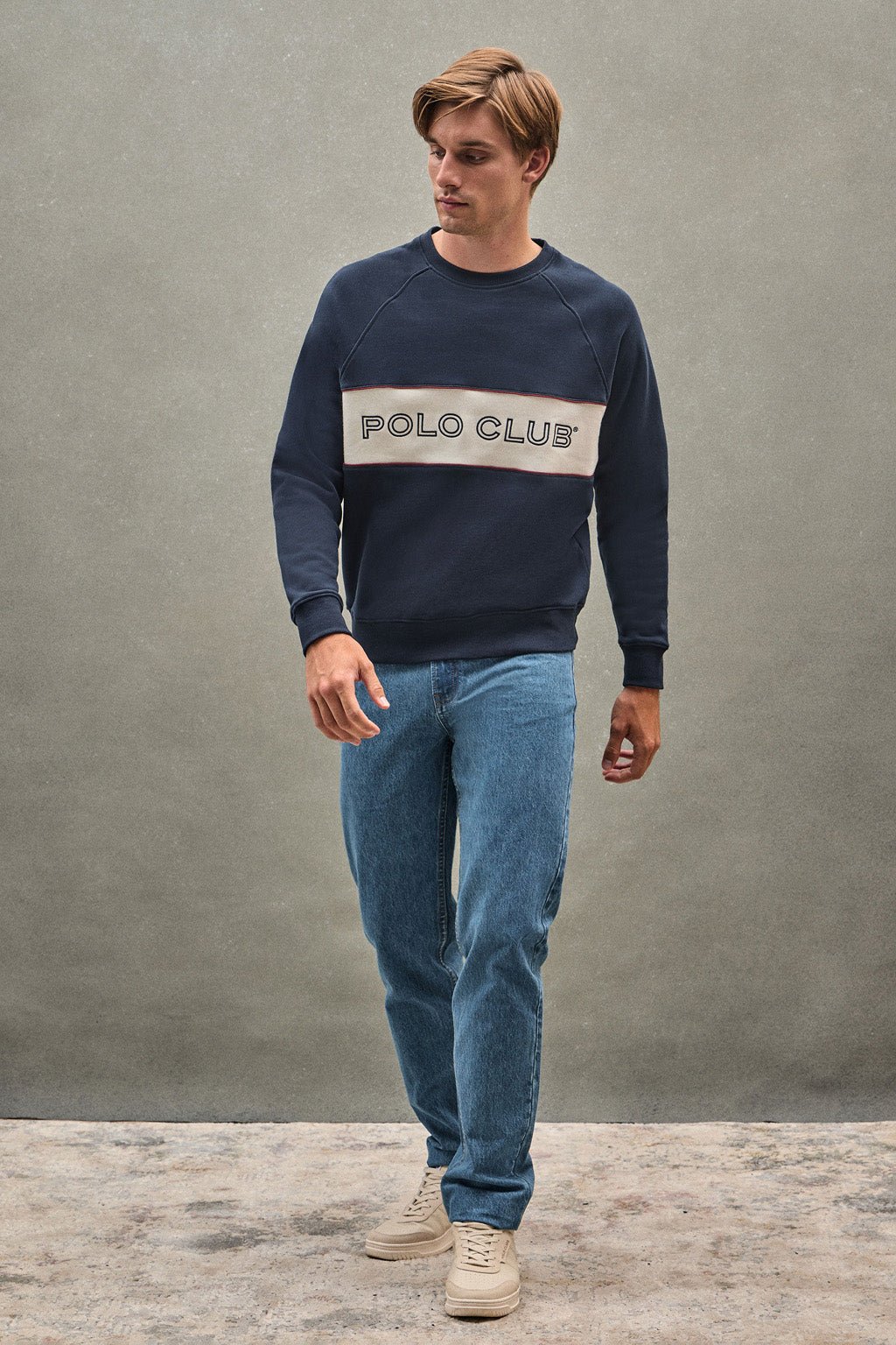 Sweatshirt marineblau im Relaxed Fit mit Rundhalsausschnitt und Polo Club-Logo