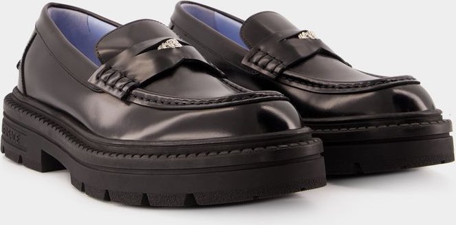 Flache Schuhe Adriano - Versace - Leder - Schwarz