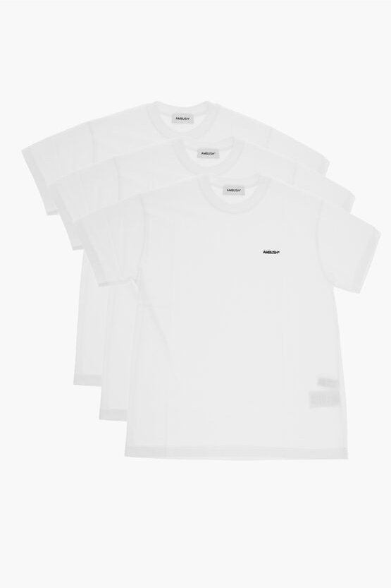 3er-Set einfarbige T-Shirts mit gesticktem Logo in Weiß