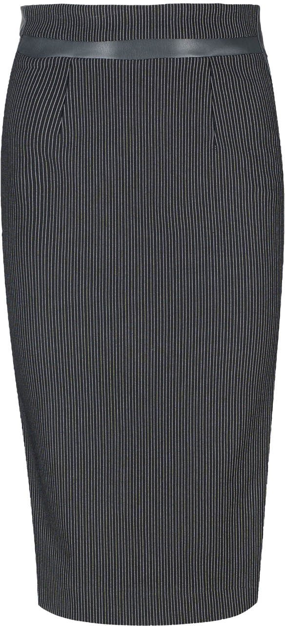 Schwarzer Bleistiftrock mit hoher Taille und Lederdetails