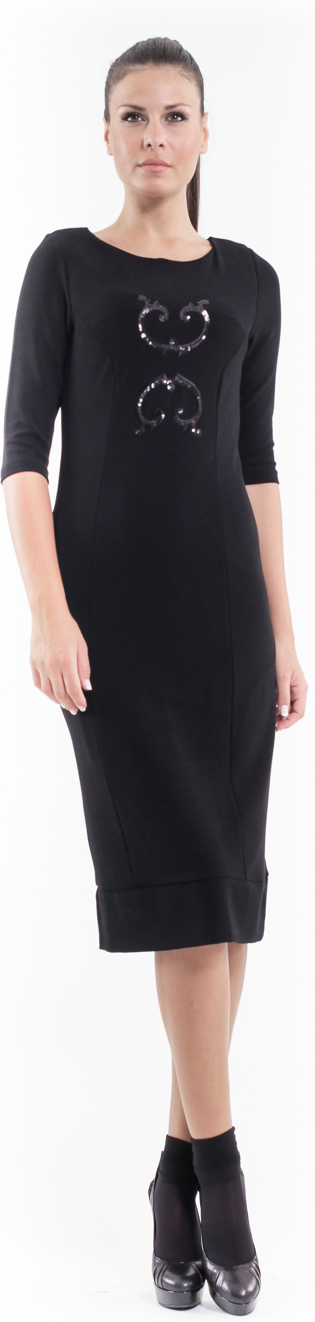 Thumbnail - Stretchkleid mit Paillettenbesatz in Schwarz