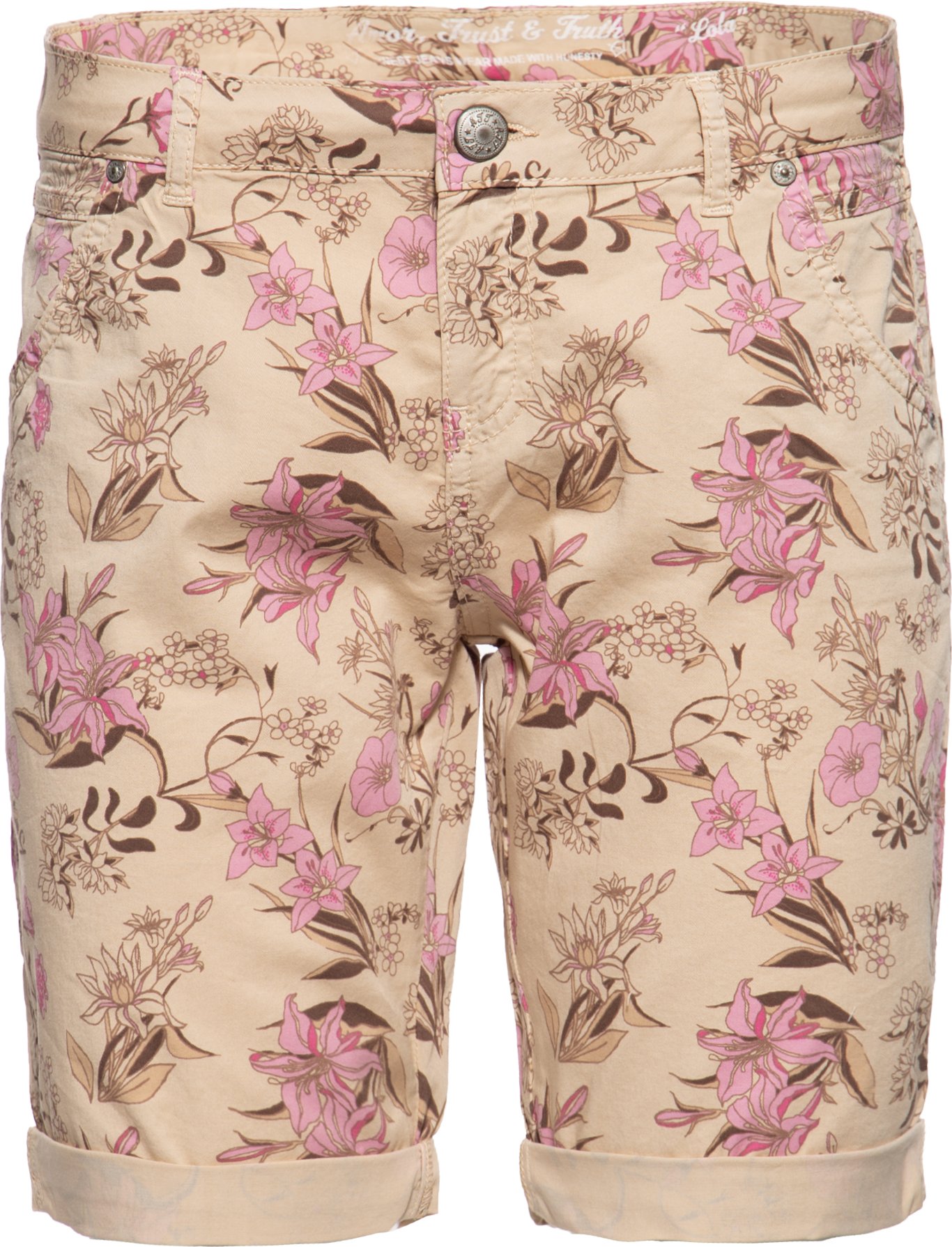 Amor, Truth & Trust Damen ATT JEANS Feminine Jeansshorts mit floralem All-Over Print Lola beige