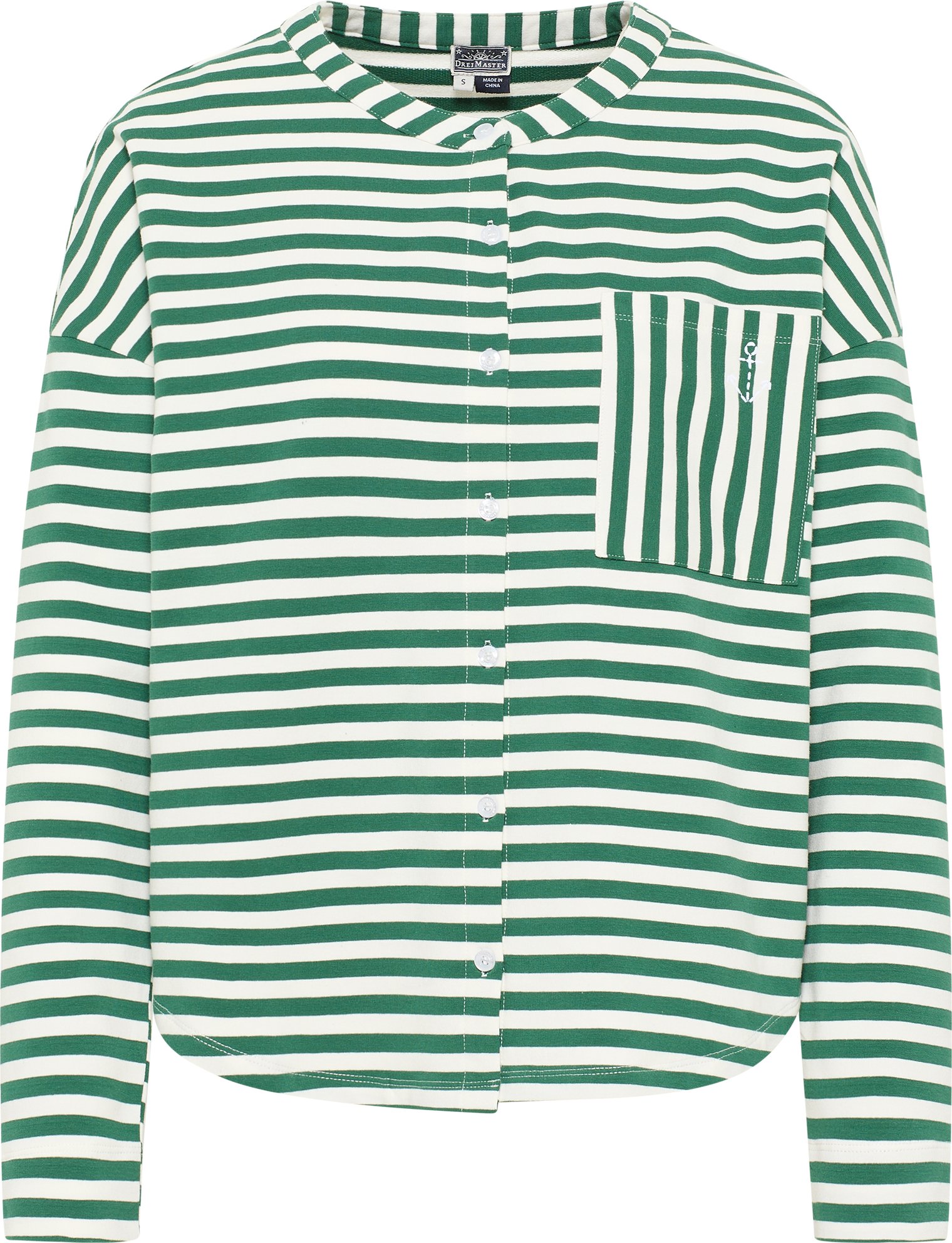 Dreimaster Sweat Jacke Damen Grün Weiss