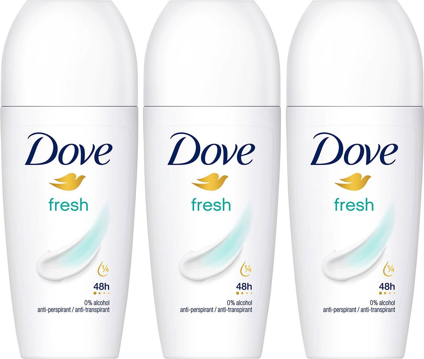 Dove Fresh Roll-On Antitranspirant bis zu 48 Stunden Schutz vor Schweiß und Geruch, 3x50ml