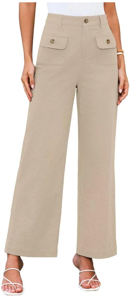 Hose mit hohem Bund und weitem Bein und Knopfen und Taschen