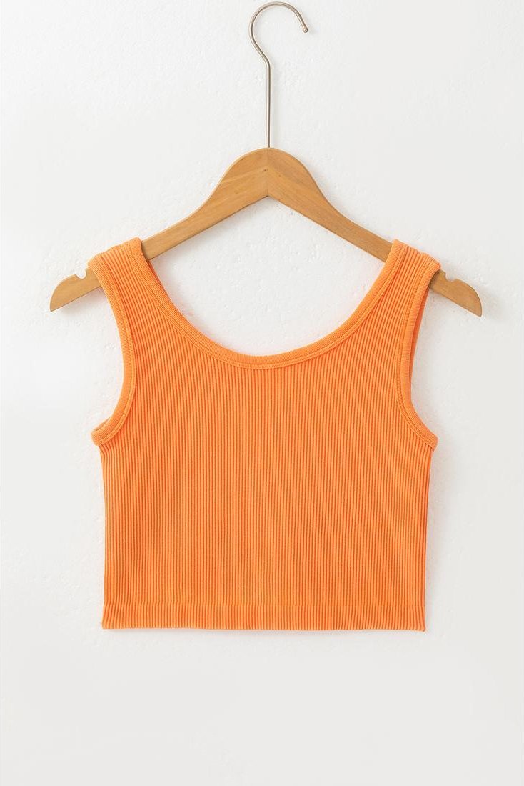 Thumbnail - Grapefruit Orange Gerippter Nahtloser Cropped Tanktop