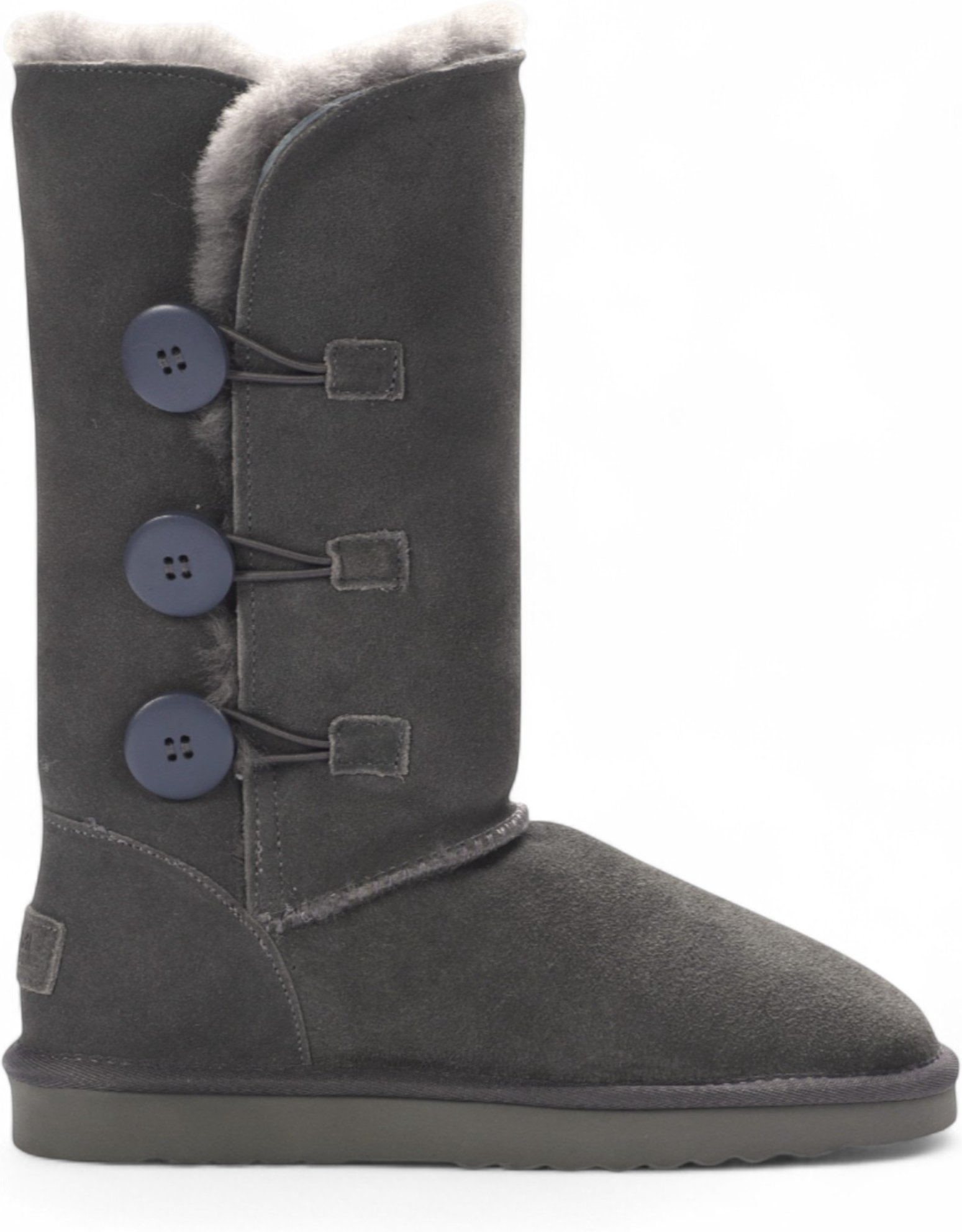 Damen Schaffell Wildleder Grau Knopf Warme Winter Wadenstiefel - Willow