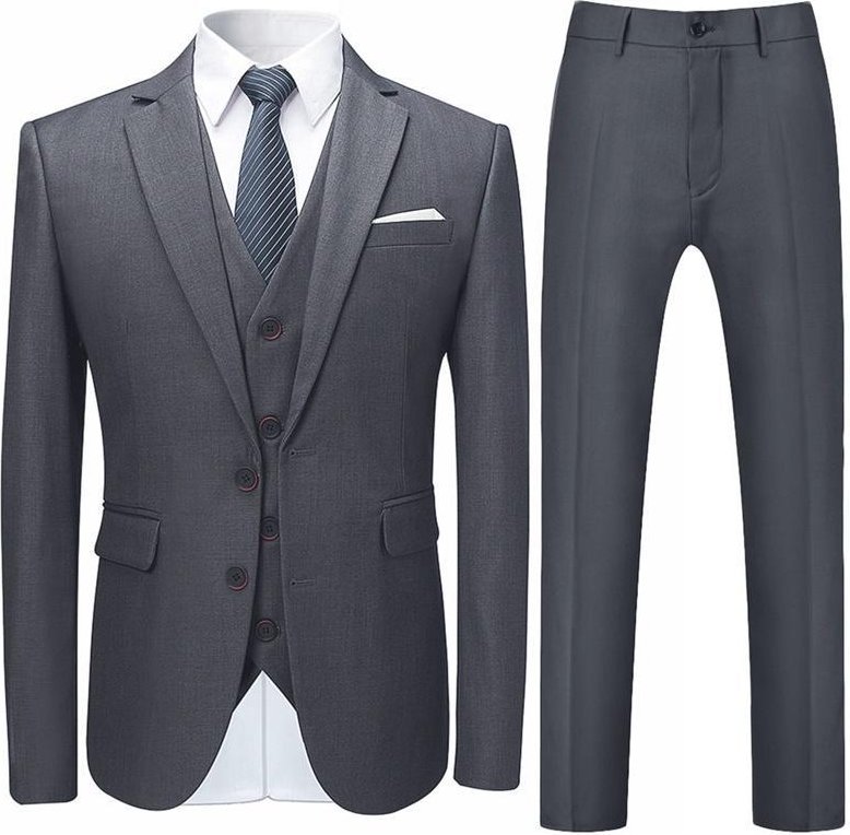 3-teiliger Herrenanzug, Slim Fit, zwei Knöpfe, Nardo-Grau