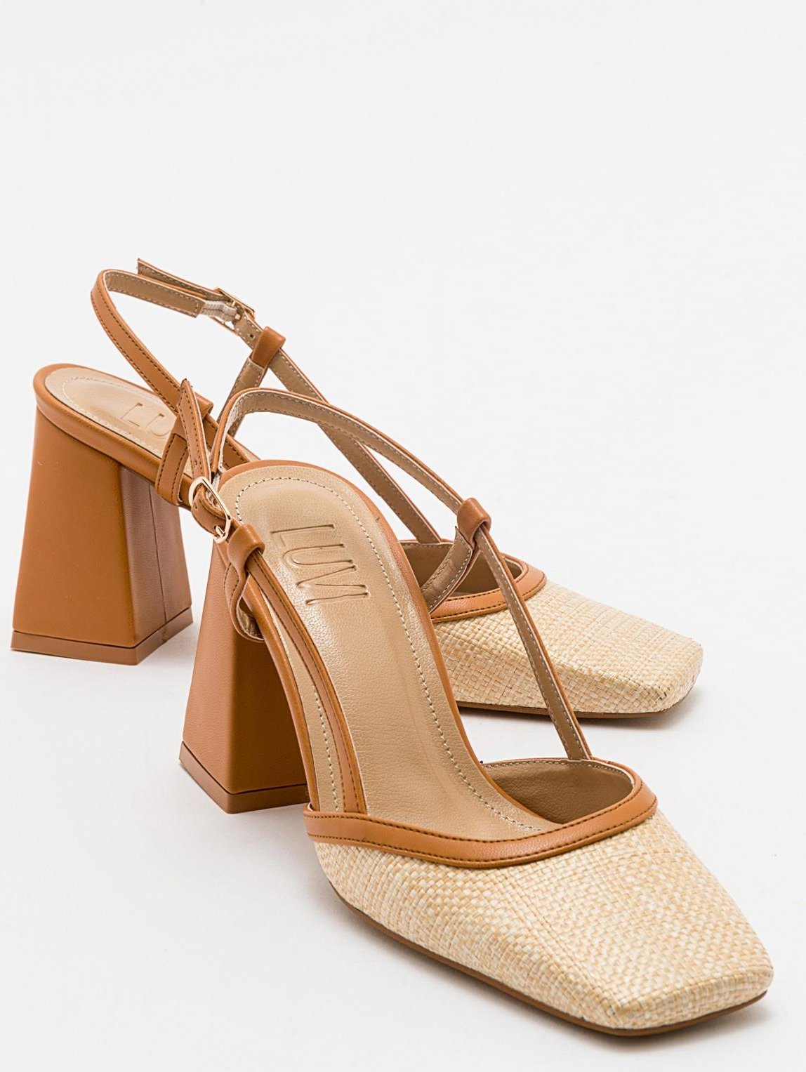 Rivie Raffia Blockabsatz-Pumps mit eckiger Zehenpartie (Damen)