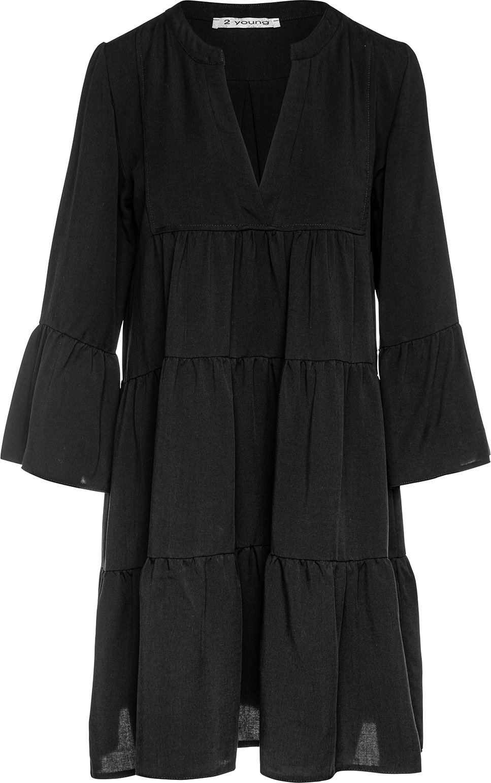 Schwarzes Tencel-Kleid mit gerafften Nähten