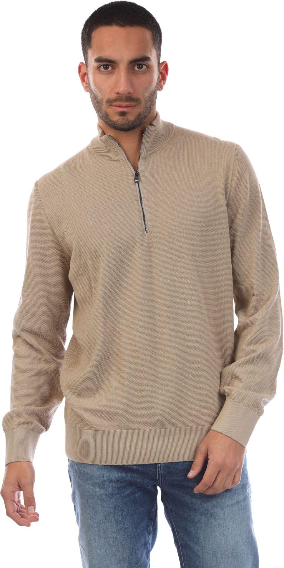 Boss - "Ebrando-P" Pullover für Herren, mit kurzem Reißverschluss (Beige)
