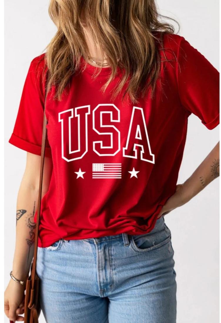 Damen USA American Flag Rundhalsausschnitt T-Shirt