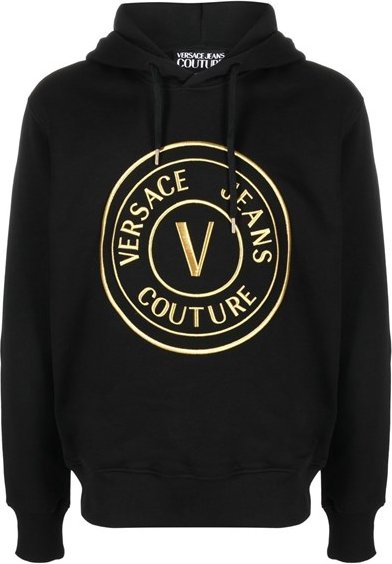 Versace Jeans Schwarzes Baumwoll-Logo Details Hoodie Sweatshirt