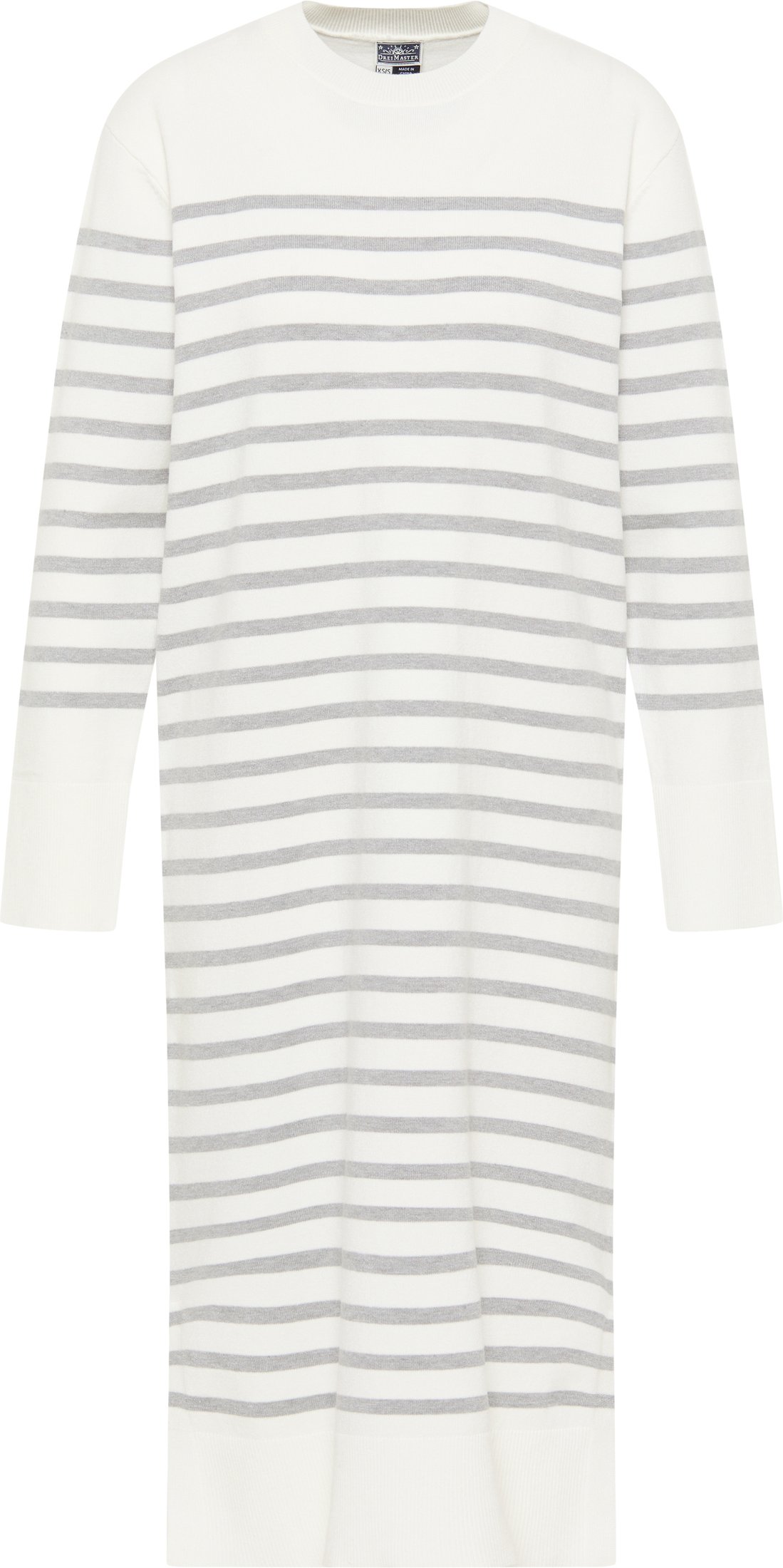 Dreimaster Maxikleid Damen Wollweiss Grau Melange