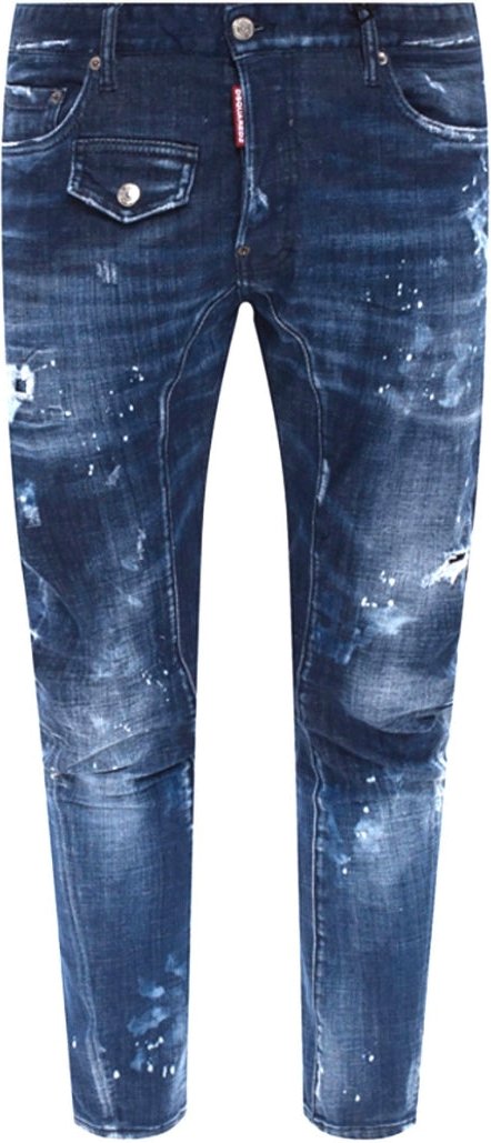 Dsquared2 Tidy Biker Jeans Paint Splatter Dunkelblaue Jeanshose
