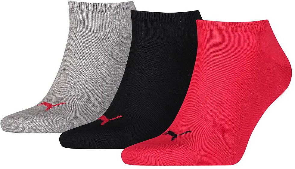 Puma Unisex Sneakersocken für Erwachsene, 3er-Pack (Schwarz/Rot/Grau)