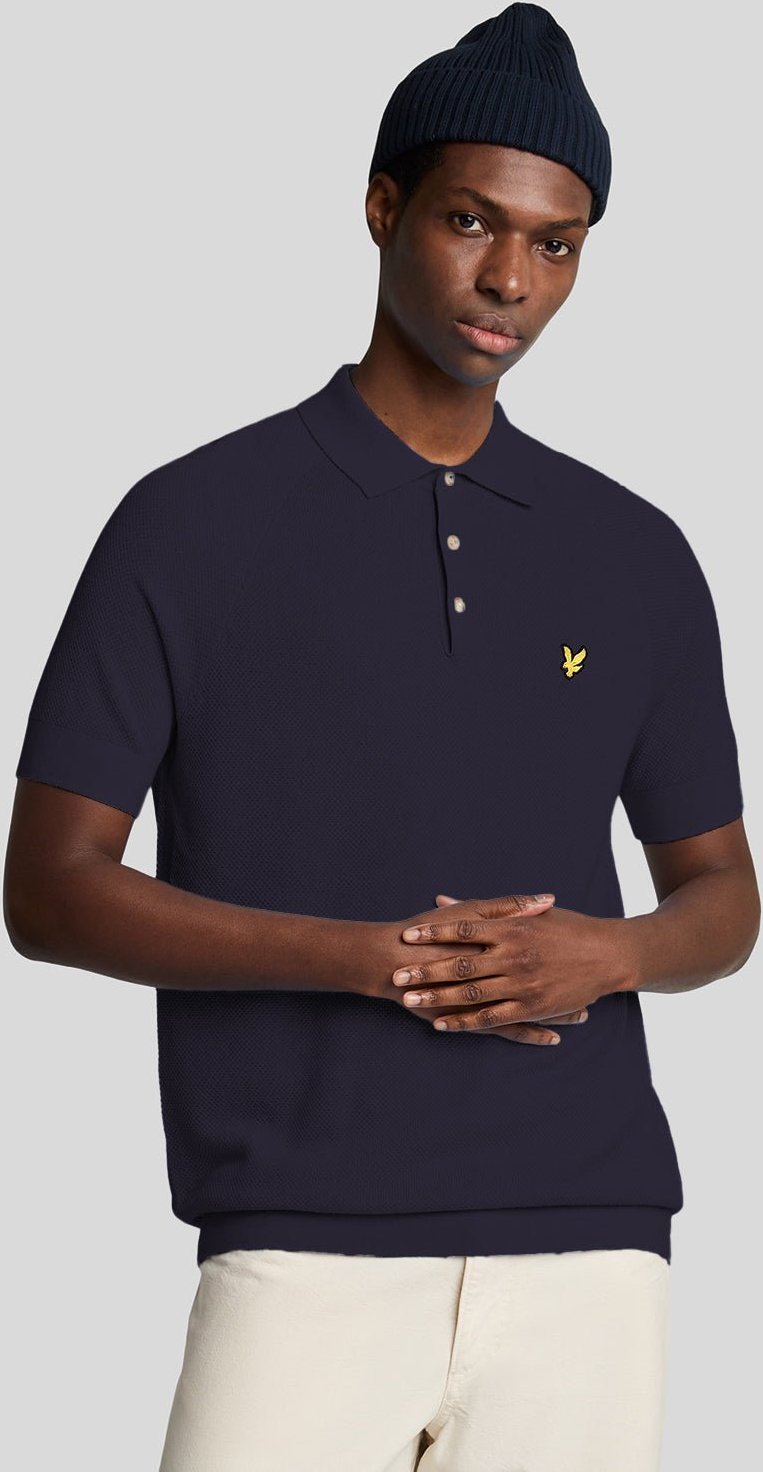 Thumbnail - Lyle & Scott Strick-Poloshirt aus Leinenmischung – Dunkelmarineblau