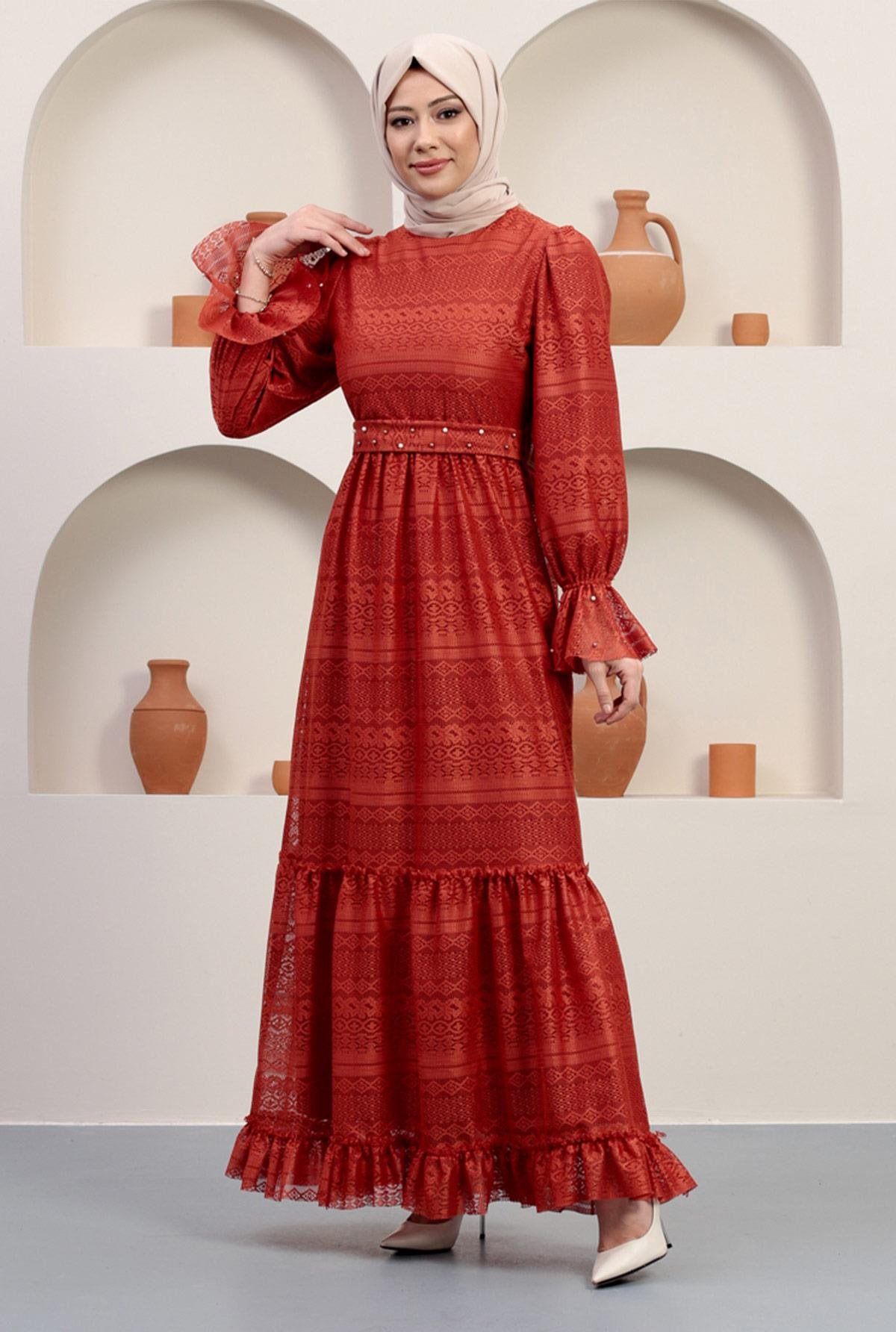 Thumbnail - ElbiseInci Detailliertes Spitzenabendkleid