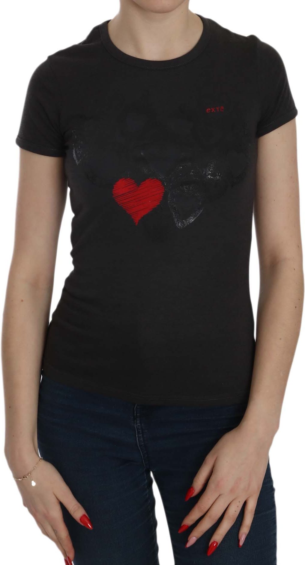 EXTE Schwarzes Herzmuster Kurzarm Freizeitshirt