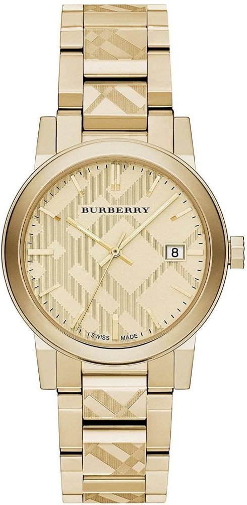 Burberry BU9038 Die Stadt graviert überprüft Gold Unisex-Uhr