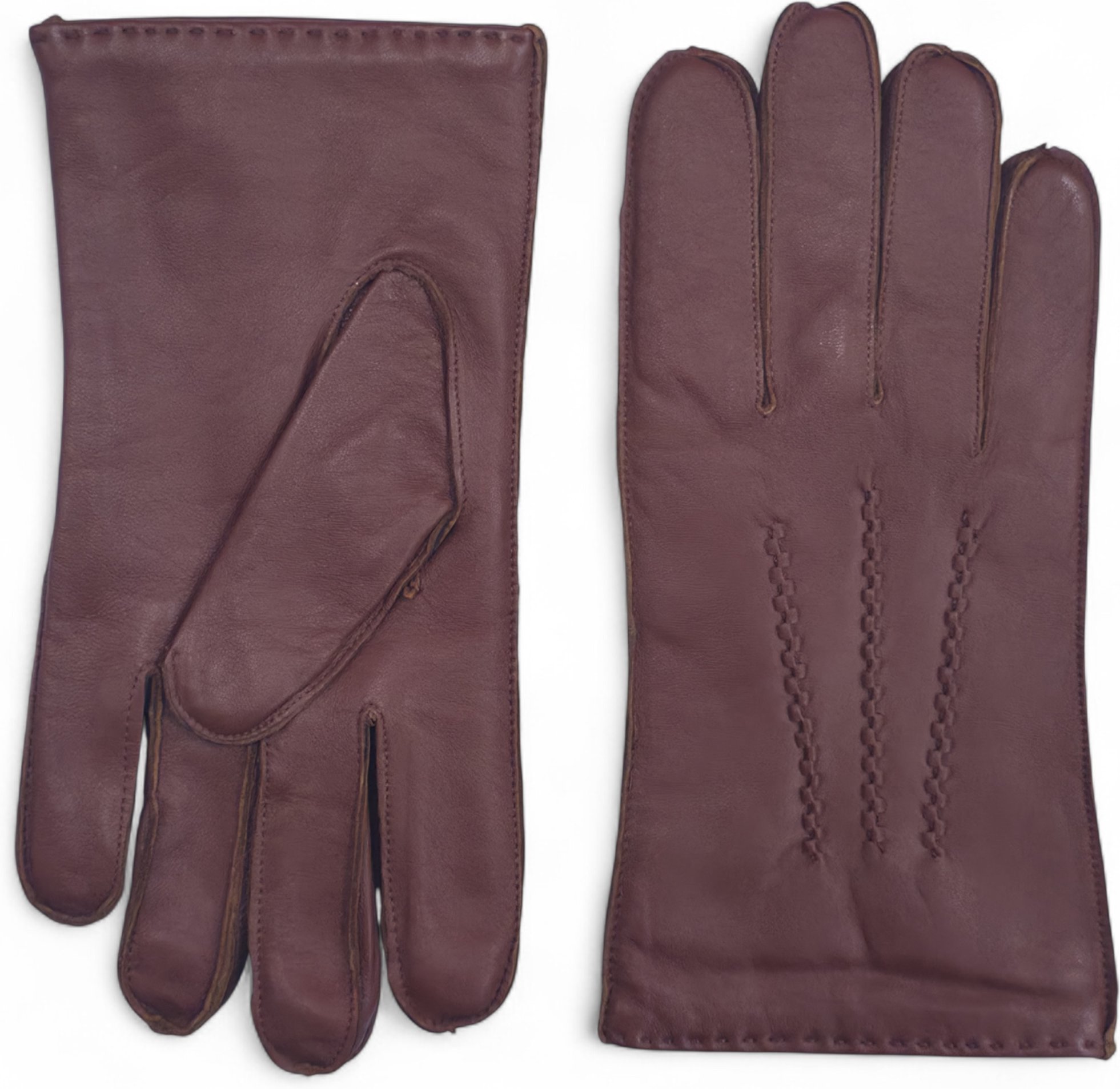 Herrenhandschuhe aus kastanienbraunem italienischem Leder mit warmem Wollfutter, Winter-Ziernahtdesign, Reit- und Fahrha...