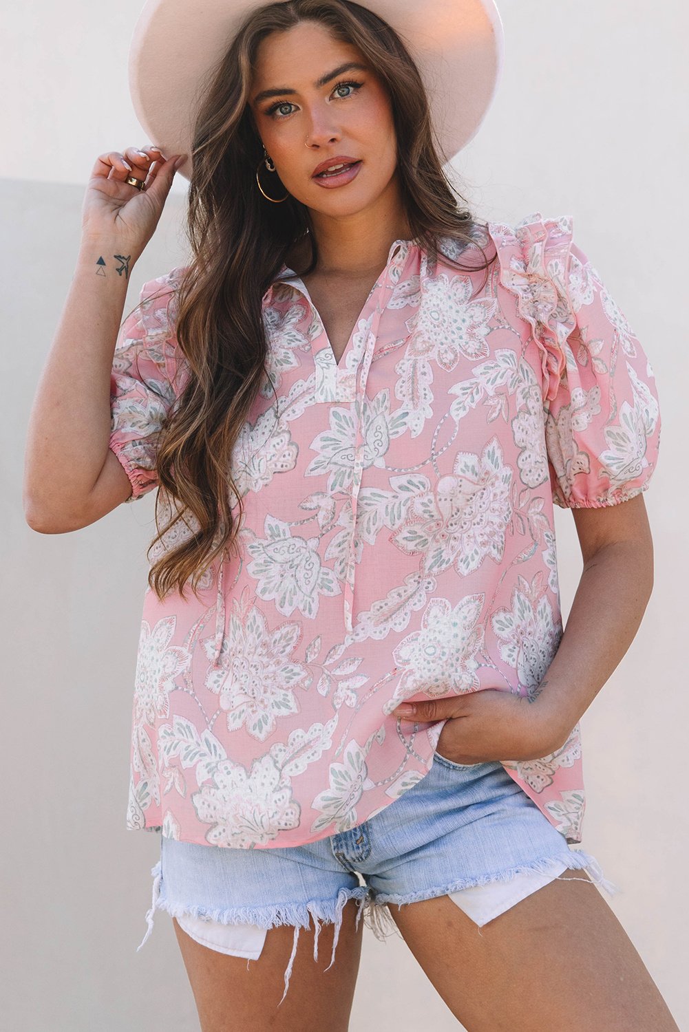 Bluse mit floralem Puffärmel