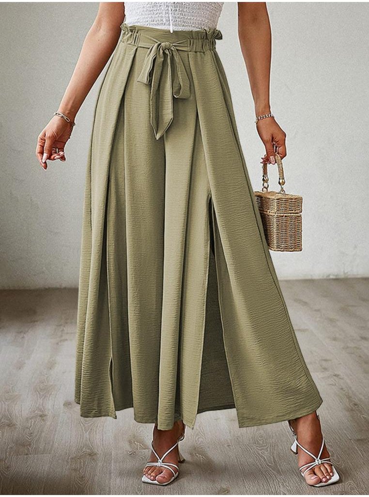 Damen Weitbeinige Hose mit gebundenem Schlitz