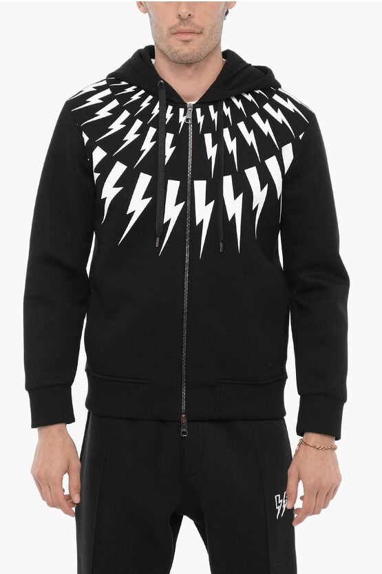 Slim Fit FAIRISLE THUNDELBOLT Neopren-Hoodie in Schwarz