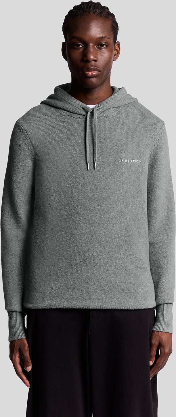 Thumbnail - Lyle & Scott – Gestrickter Kapuzenpullover mit Schriftzug – Grau