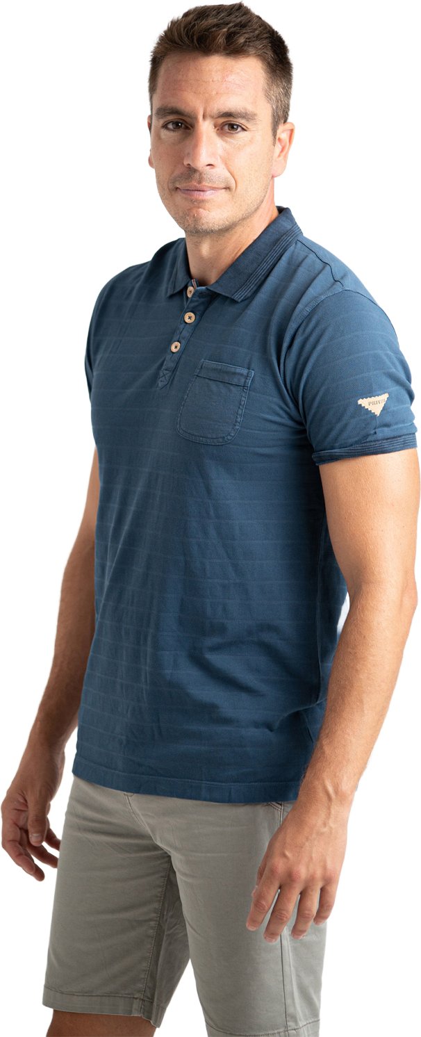 Herren Poloshirt mit kurzen Ärmeln aus gestreiftem Baumwollstoff mit Tasche PRI2635