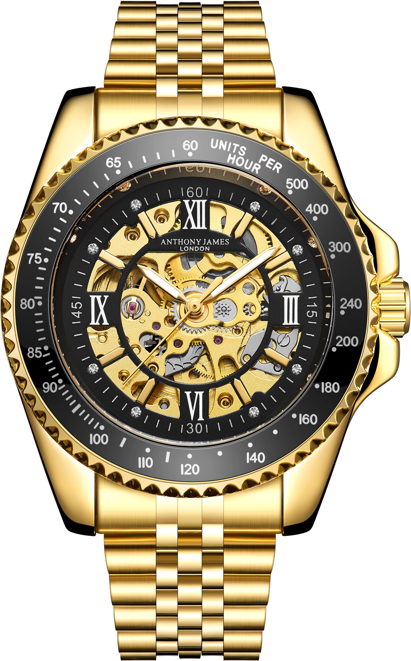 Hand Assembled Anthony James Limited Edition Tachymeter Sport Automatik Gold