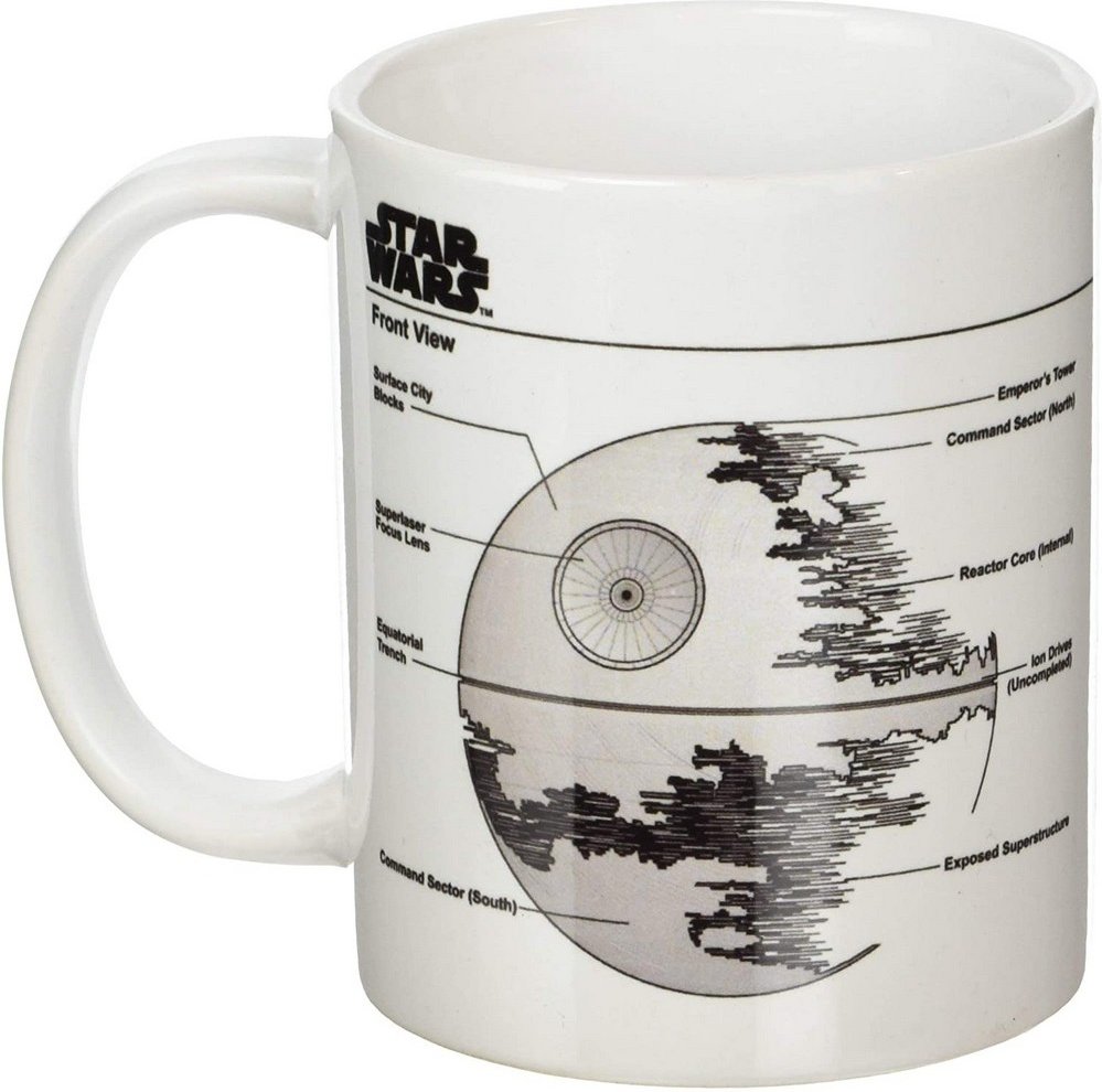 Star Wars - Kaffeebecher "Death Star", Skizze (Weiß/Schwarz/Grau)