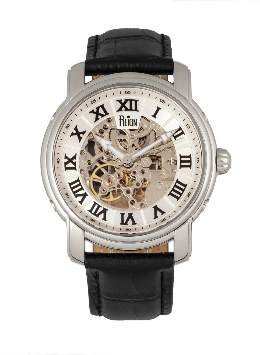 Reign Kahn Automatik-Skelettuhr mit Lederarmband