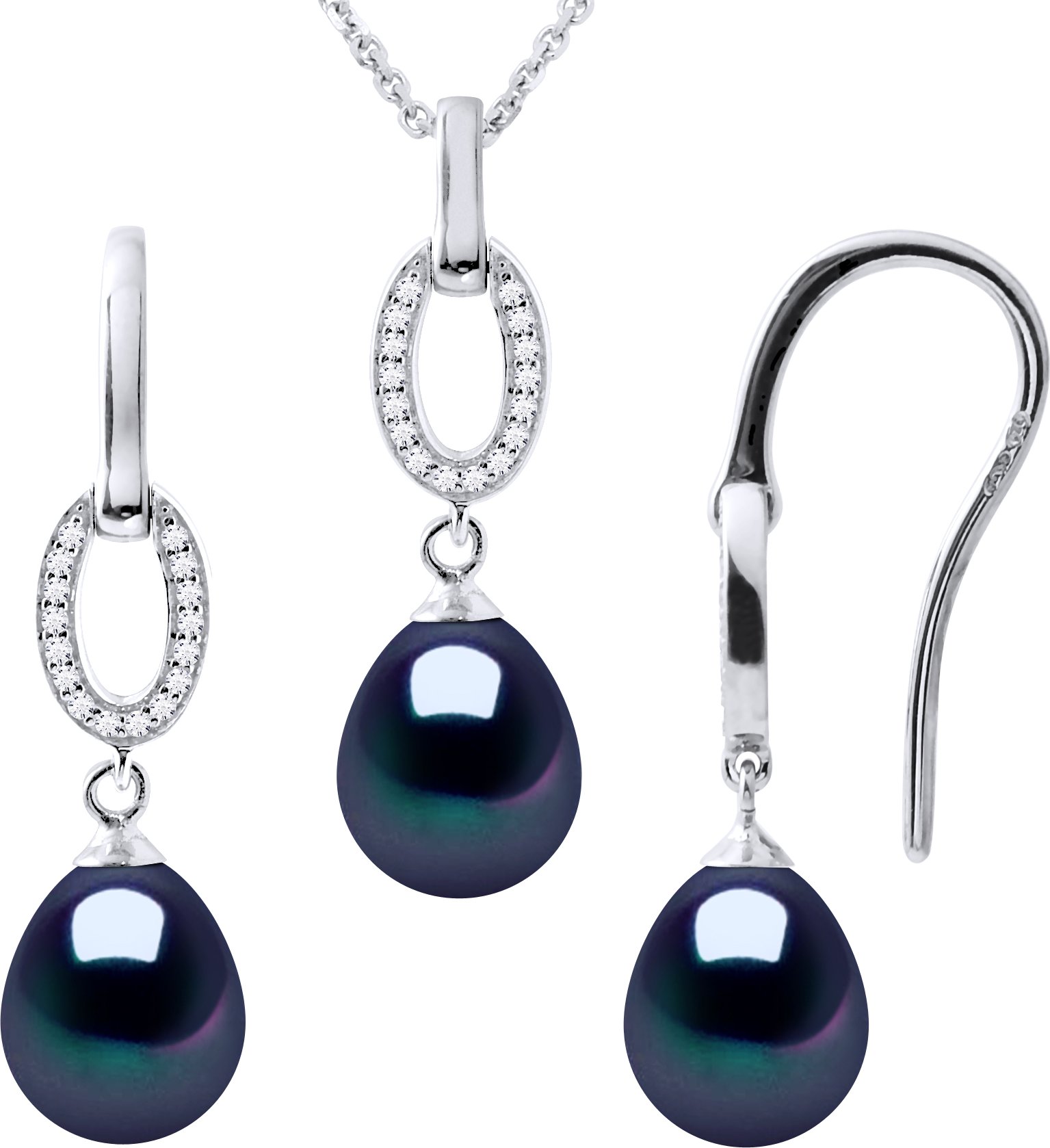 NORMANDY Schmuck Halskette & Ohrringe baumeln schwarz Süßwasserperle 925