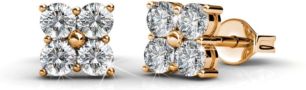 Süße quadratische Ohrringe - Roségold und Kristall