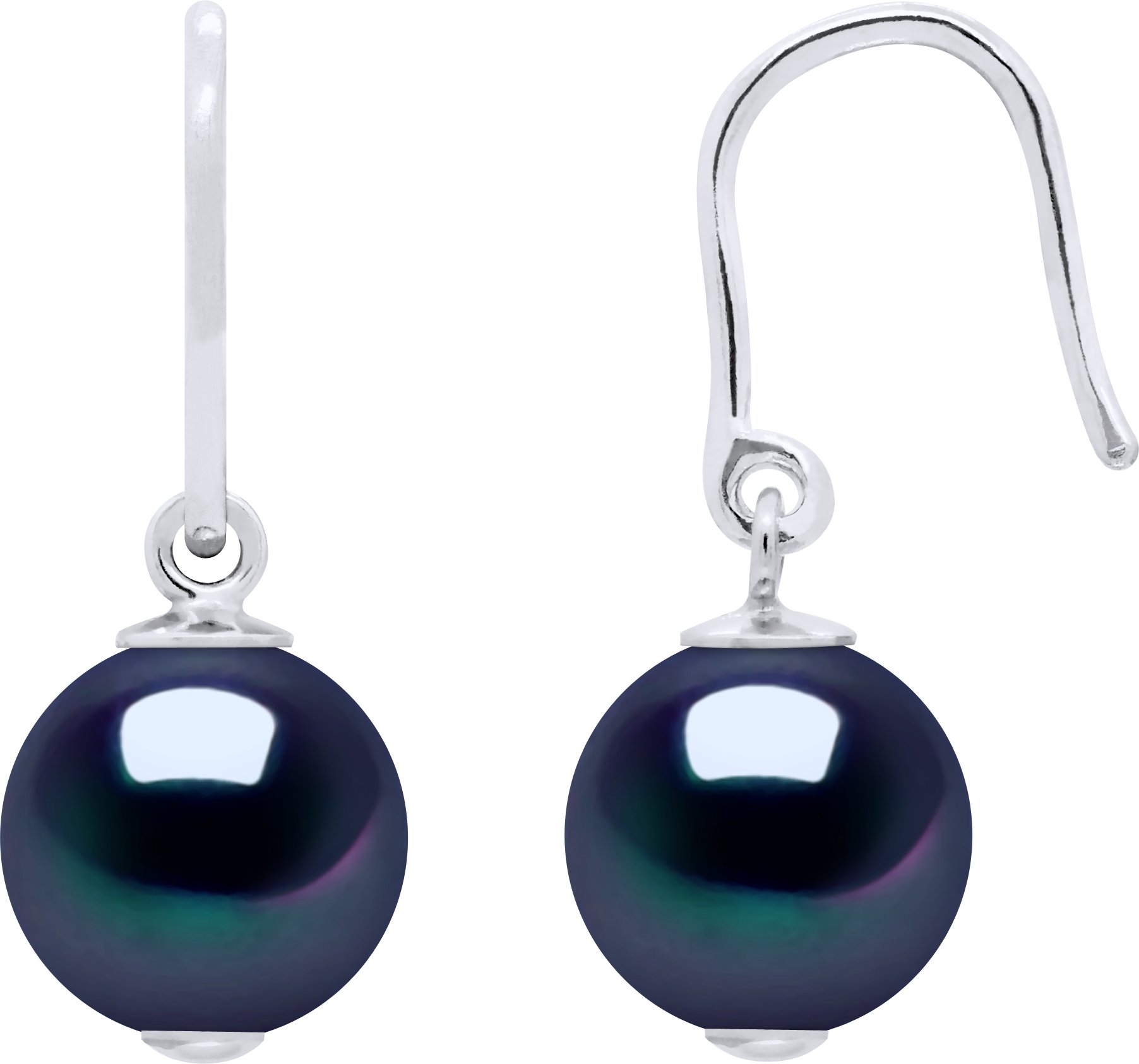 Ohrringe Haken Süßwasserperle Rund 8-9 mm Schwarz 925