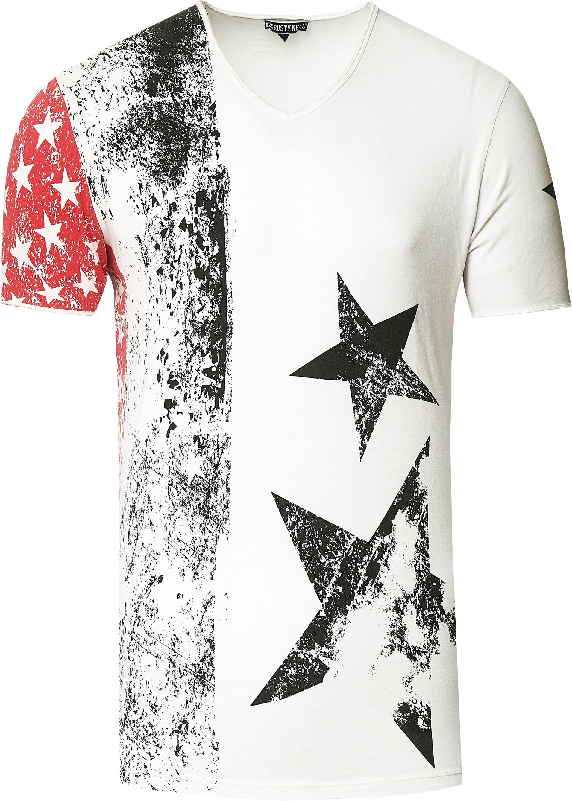 Thumbnail - USA T-Shirt Stars and Stripes V-Neck im Used-Look