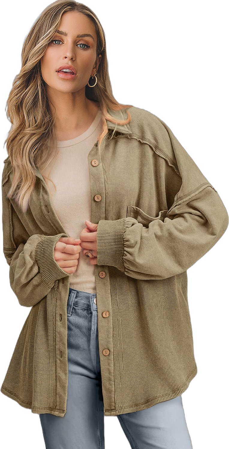 Übergroße Waffelstrick Shirtjacke