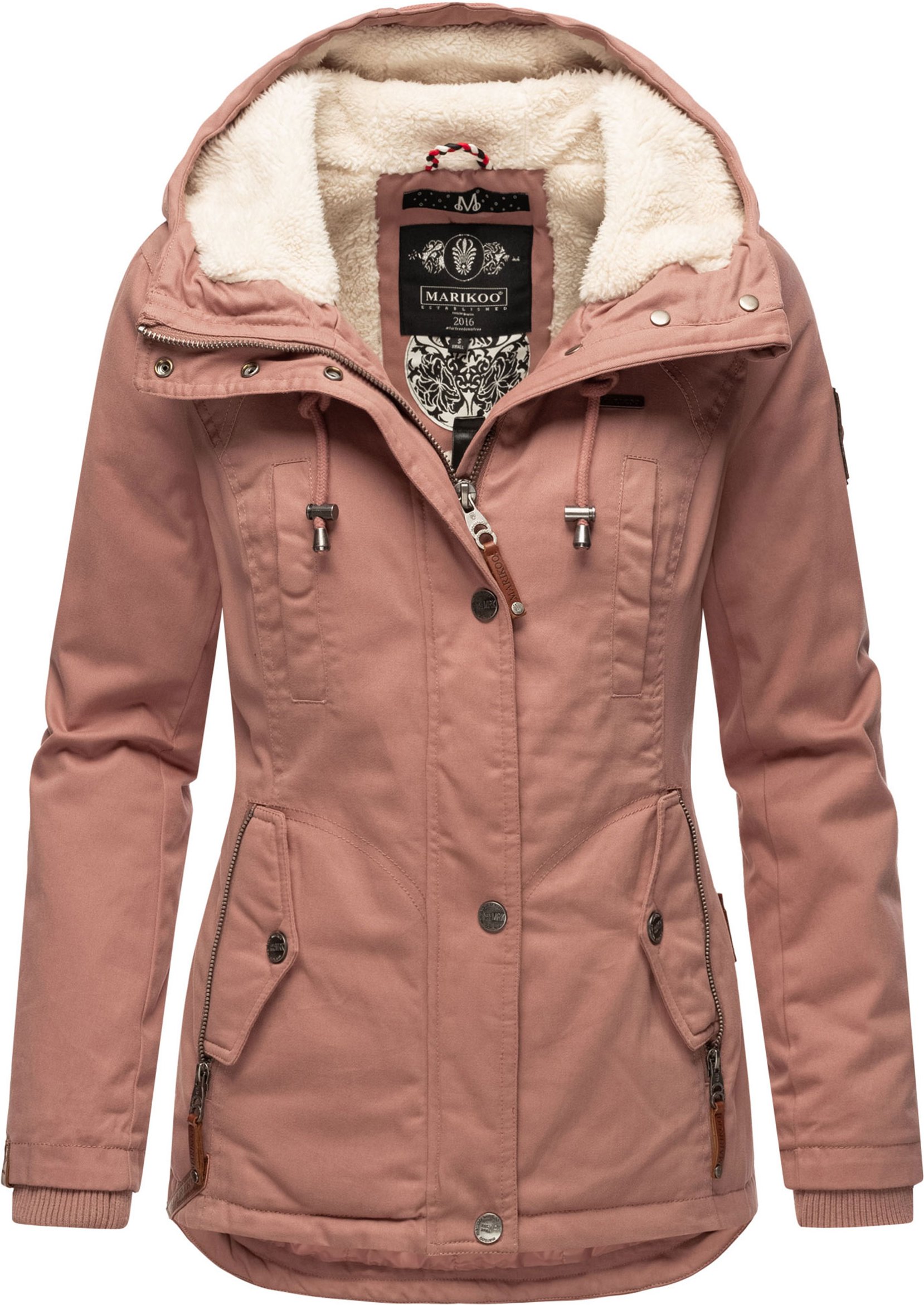 Marikoo Damen Winterjacke mit Teddyfell-Innenfutter & Kapuze