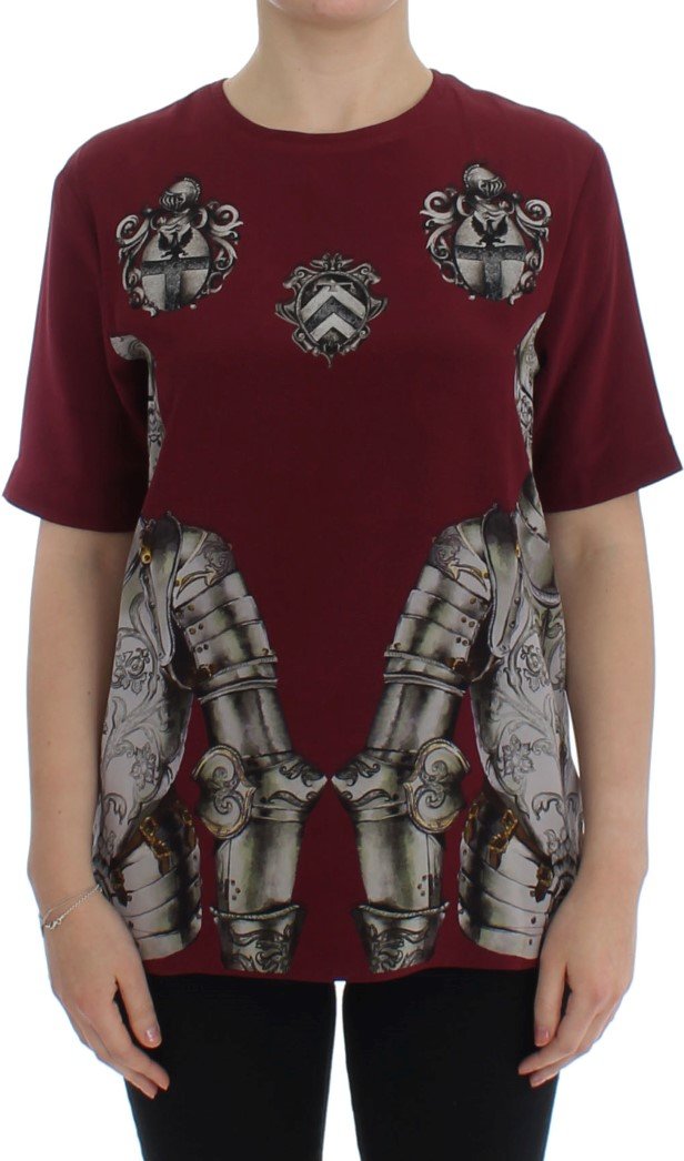 Dolce & Gabbana Roter Ritter Print Seidenbluse T-Shirt