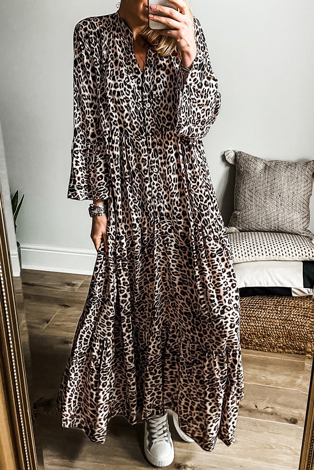 Gestuftes Leopard-Maxi-Kleid