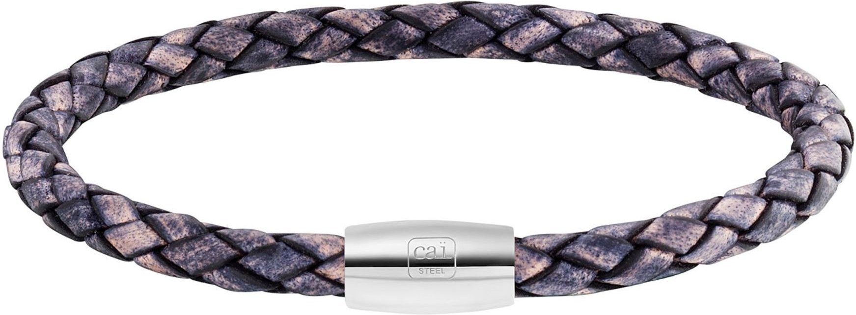 cai Armband Edelstahl Leder Marine 23cm