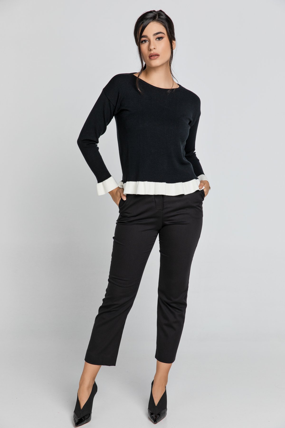 Schwarze Gabardine-Hose