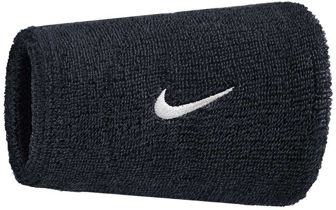 Nike - "Classic" Schweißband, Doppelbreit, Swoosh (Schwarz/Weiß)