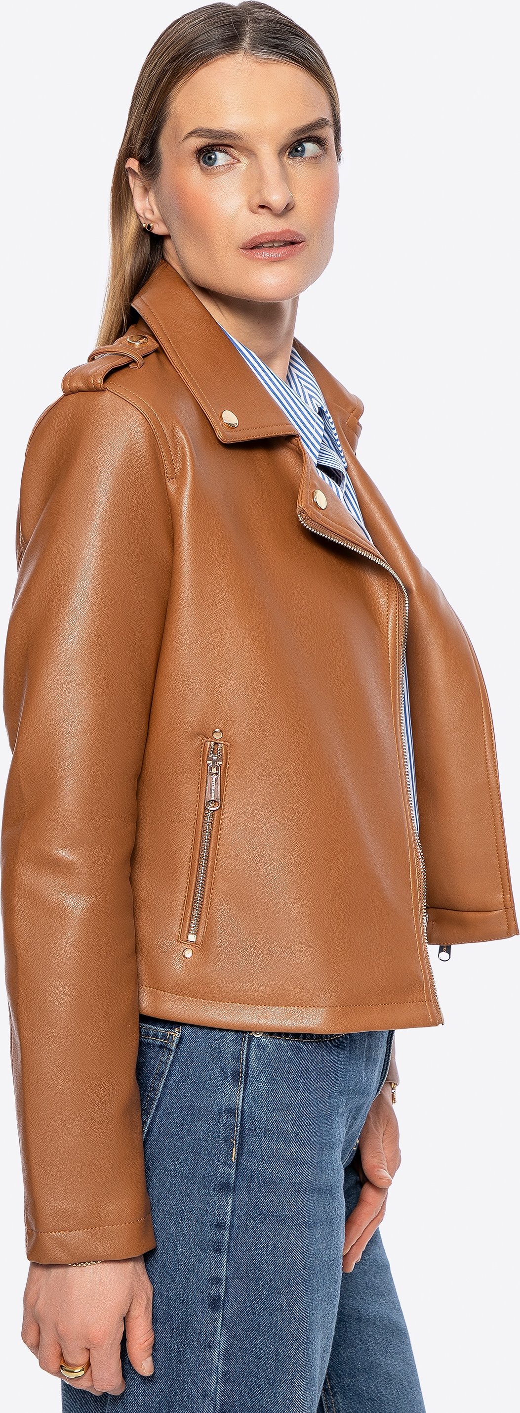 Wittchen Damen-Bikerjacke aus Öko-Leder mit Nieten, braun