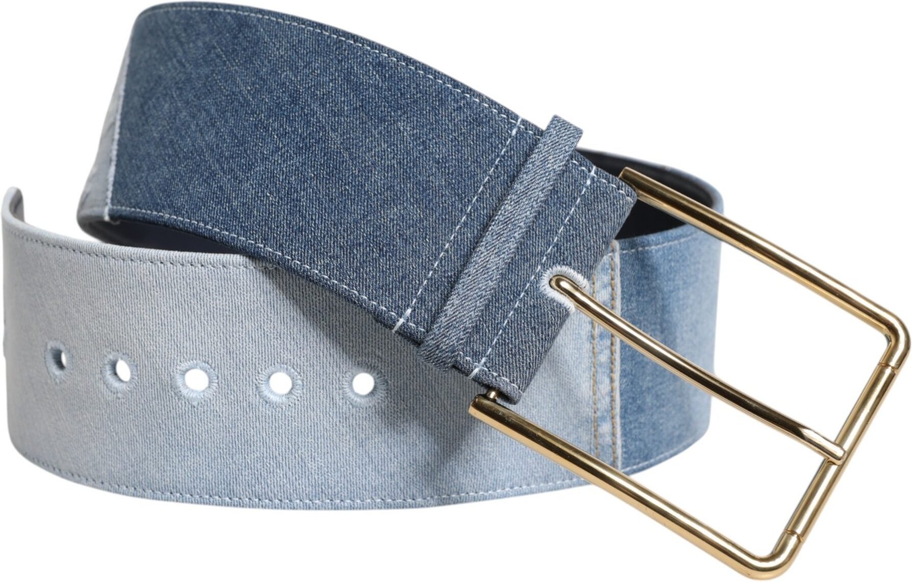 Dolce & Gabbana Zwei-Ton Blau Denim Goldmetall Schnalle Gürtel