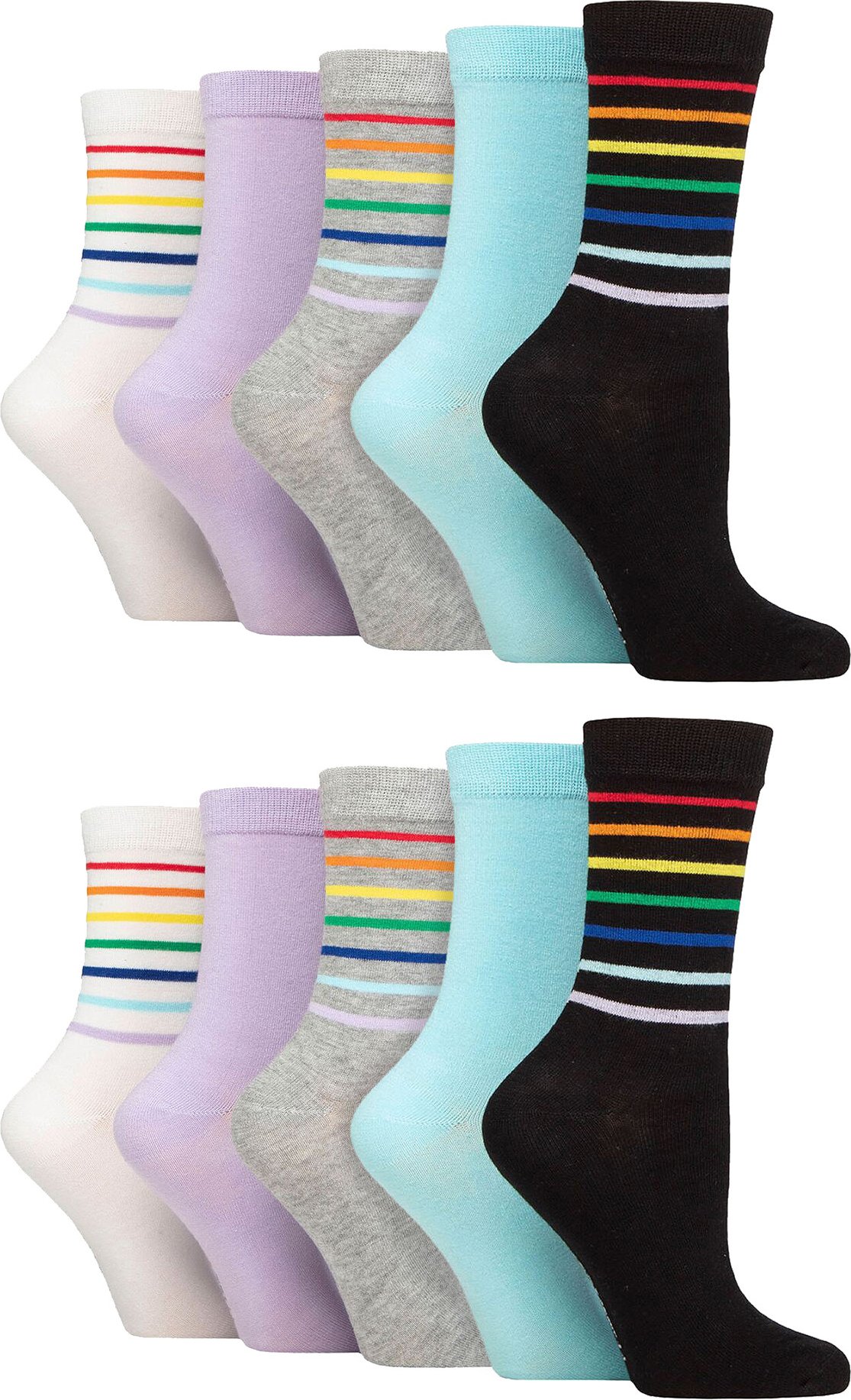 Wildfeet - 10er Pack Damen Bambus Crew Socken mit Punkten, Leoparden- und Blumenmuster - Multicolour