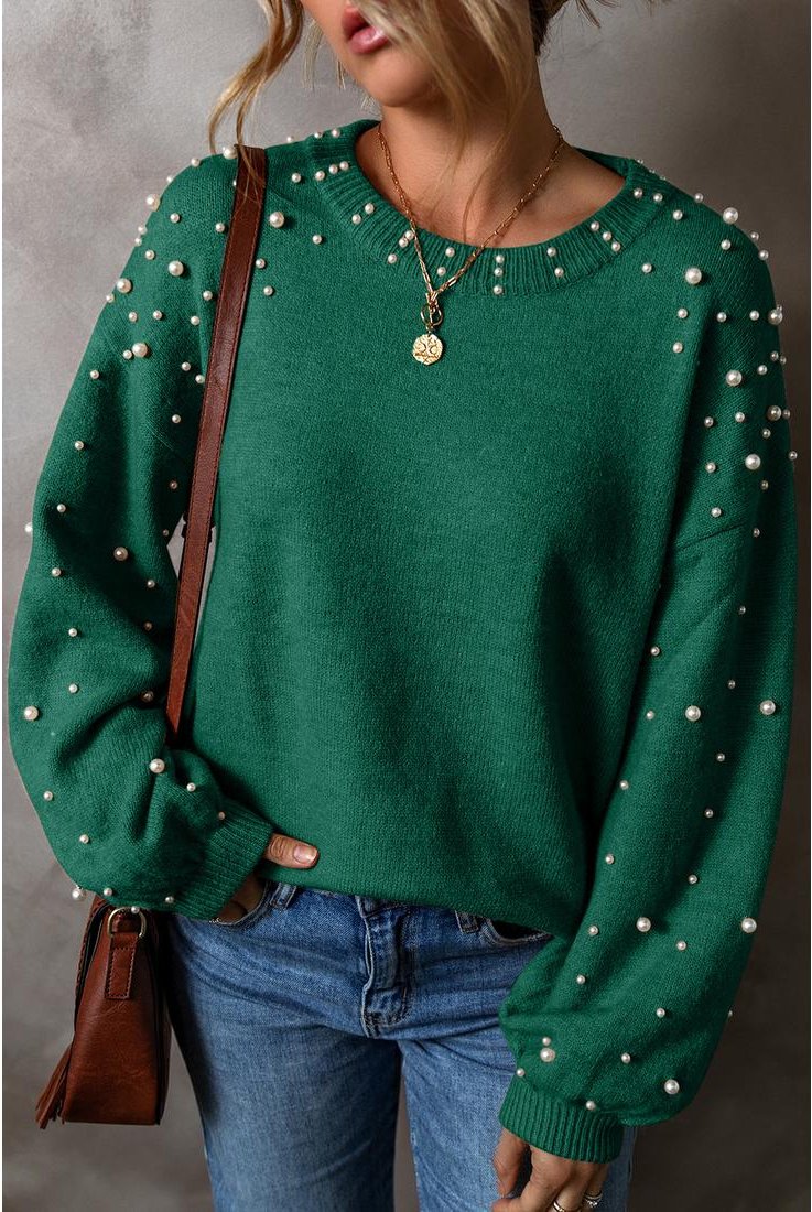 Thumbnail - Azura Exchange Damen Oversized Pullover mit grünen Perlen-Dekor