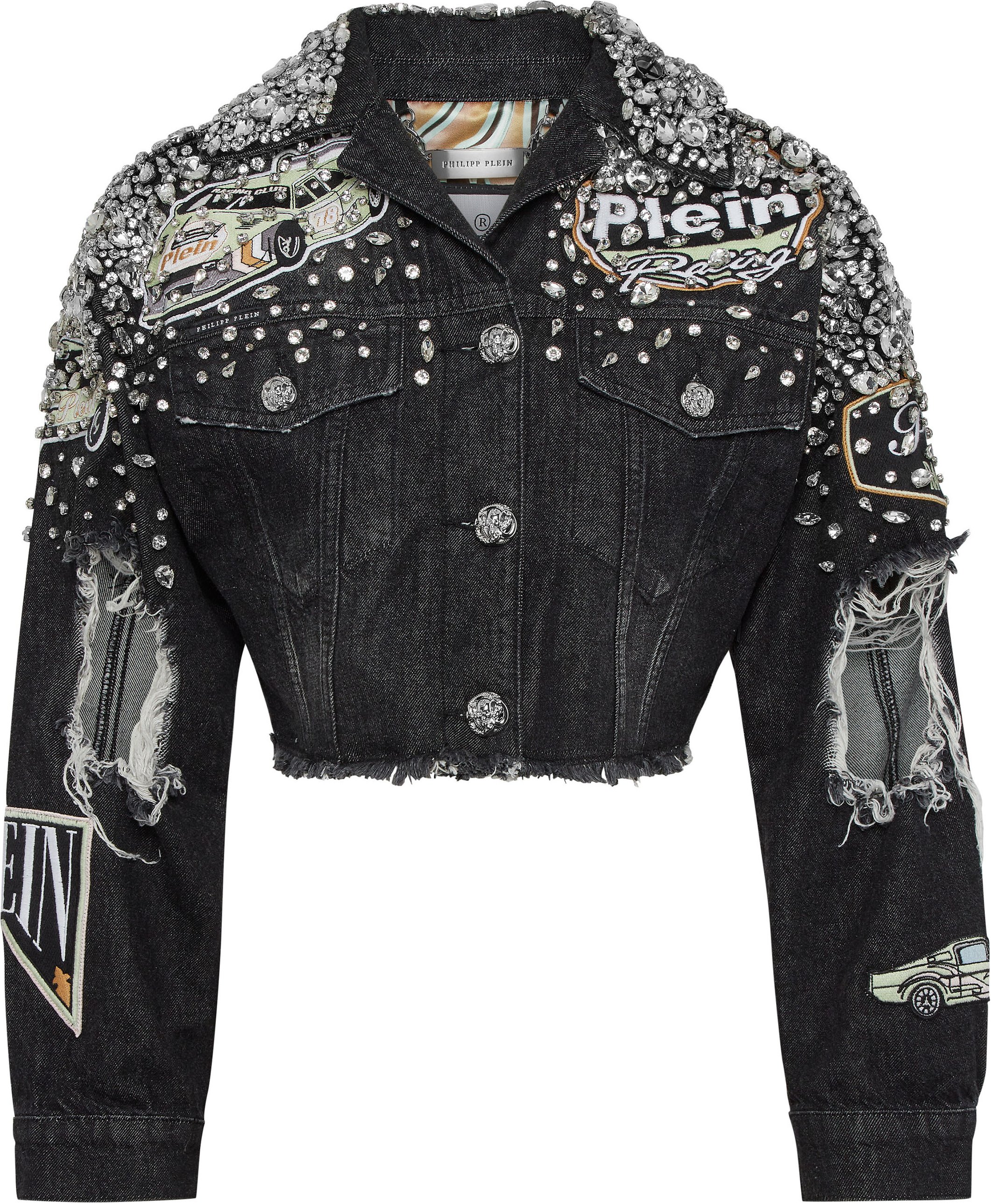 Denim Cropped Jacket Ls Stones Cars Racing